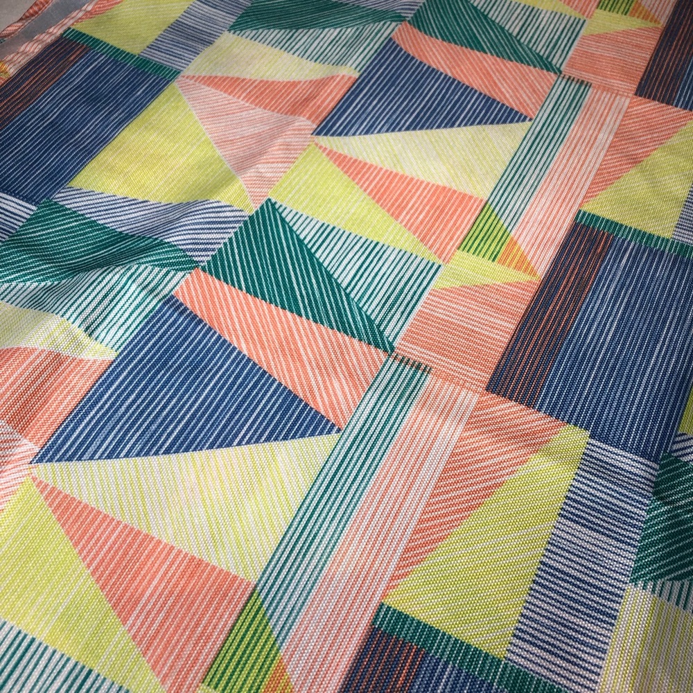 Round Table Cloth, 72 inch, white background w/orange, yellow, blue, green, NWOT